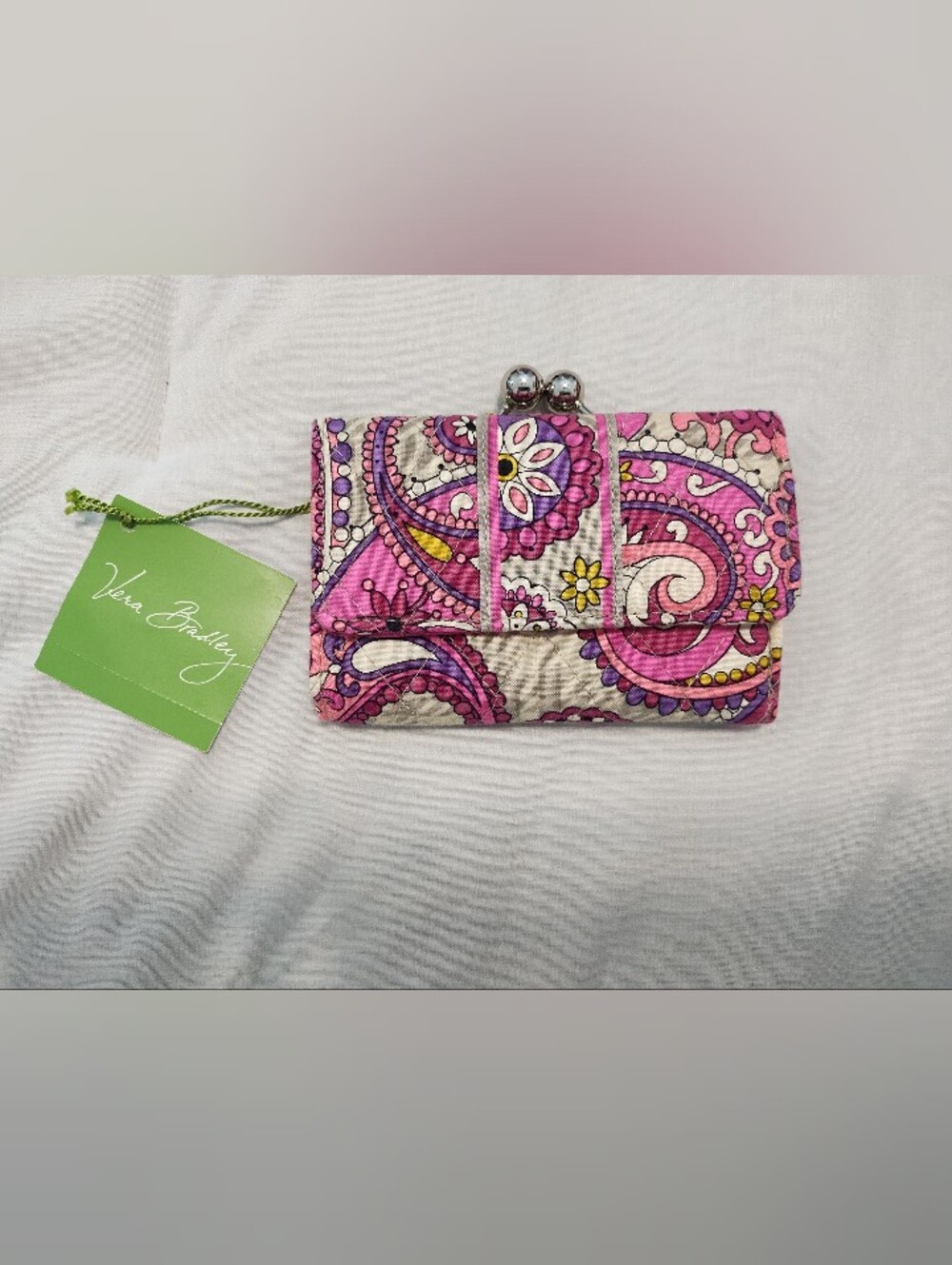 Vera Bradley Pink Paisley Meets Plaid Quilted Kiss-Lock Wallet